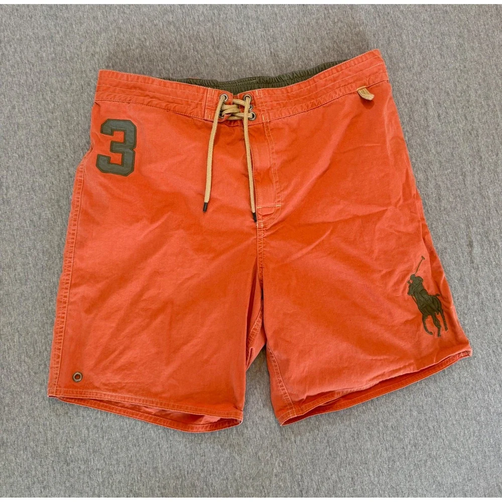 Polo Ralph Lauren Big Pony Swim Trunks Orange Green Logo Mens Large Board Shorts